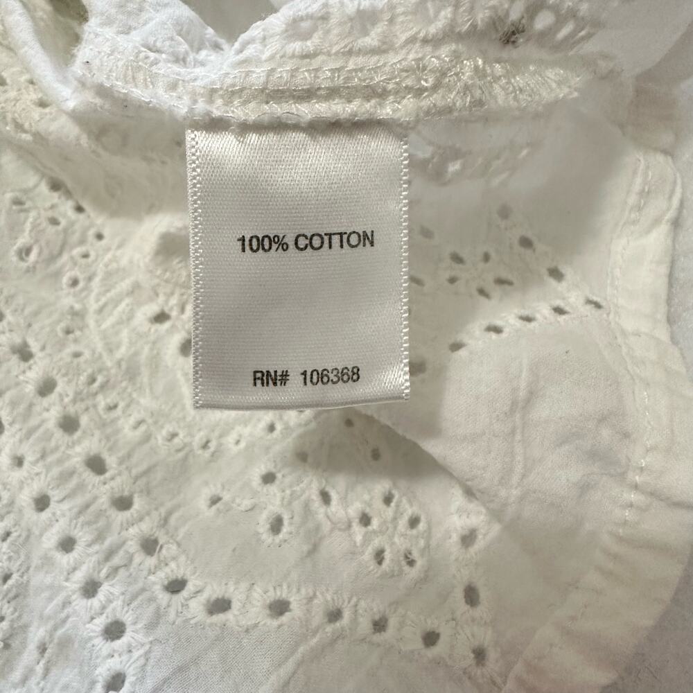 Garnet Hill Eyelet Lace Boho Peasant Blouse Top White Long Sleeves Size Large - Picture 3 of 7